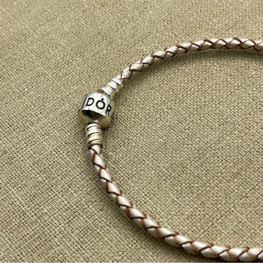 Woman’s Pandora Silver and Pink wrap braided Charm Bracelet - Picture 2 of 7